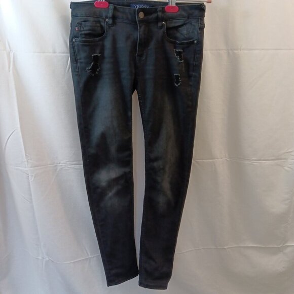 W27 L29 Vigoss Jeans Women The Chelsea Skinny Stretch Dark Low Rise Distressed - Picture 2 of 16